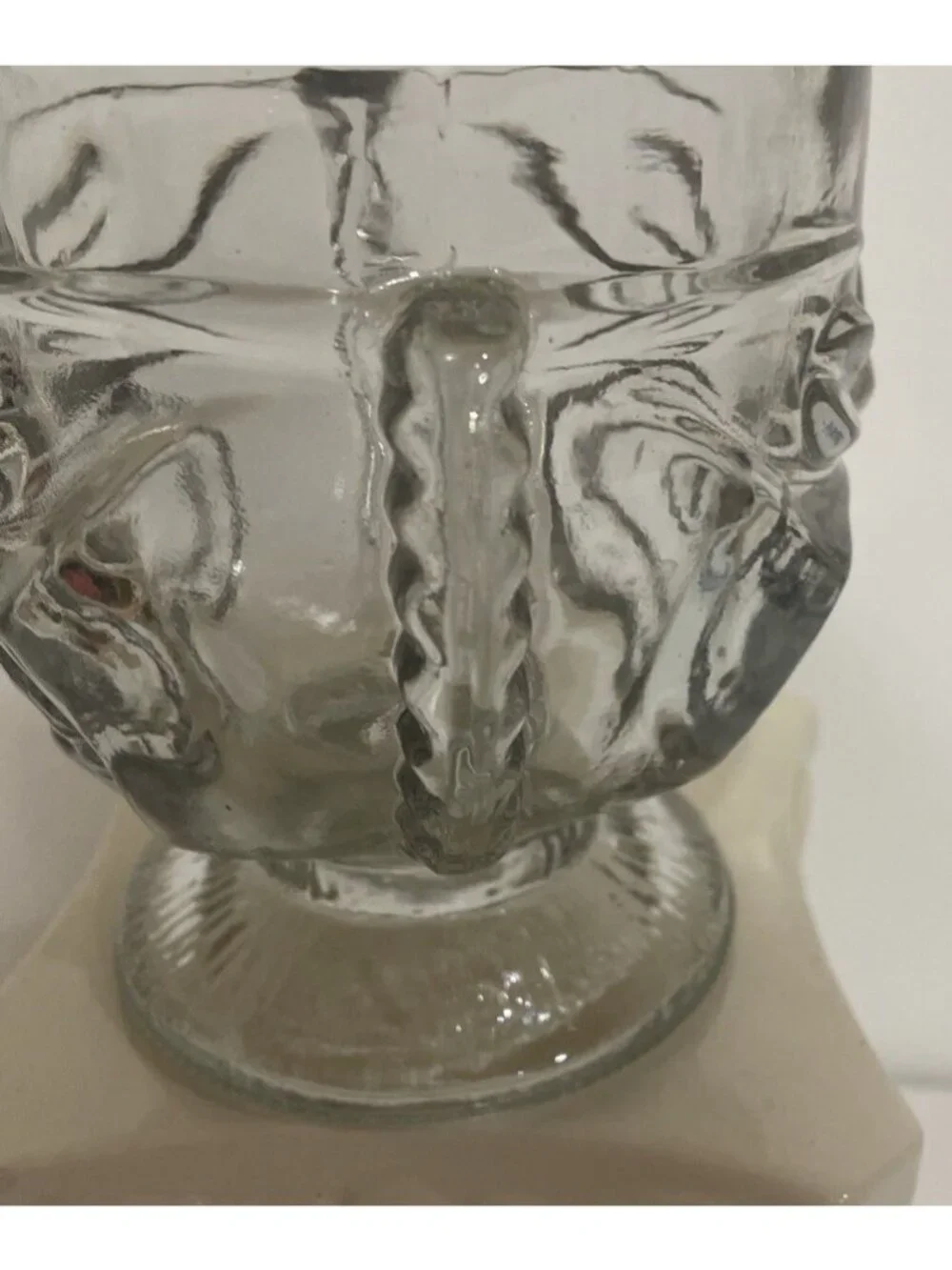 Glass Hawaiian Tiki Mug with Happy Face on 1 Side & Sad/Angry Face on 2nd Side